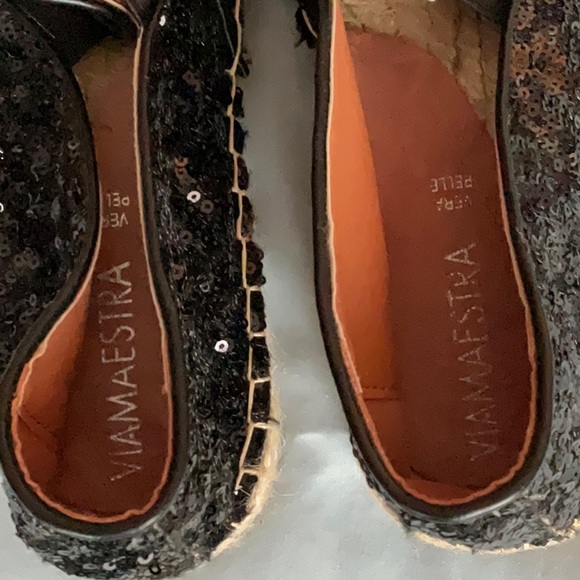 NEW Black sequin espadrille shoes from Italy size 9 9.5 GORGEOUS Via Maestra - Picture 7 of 8
